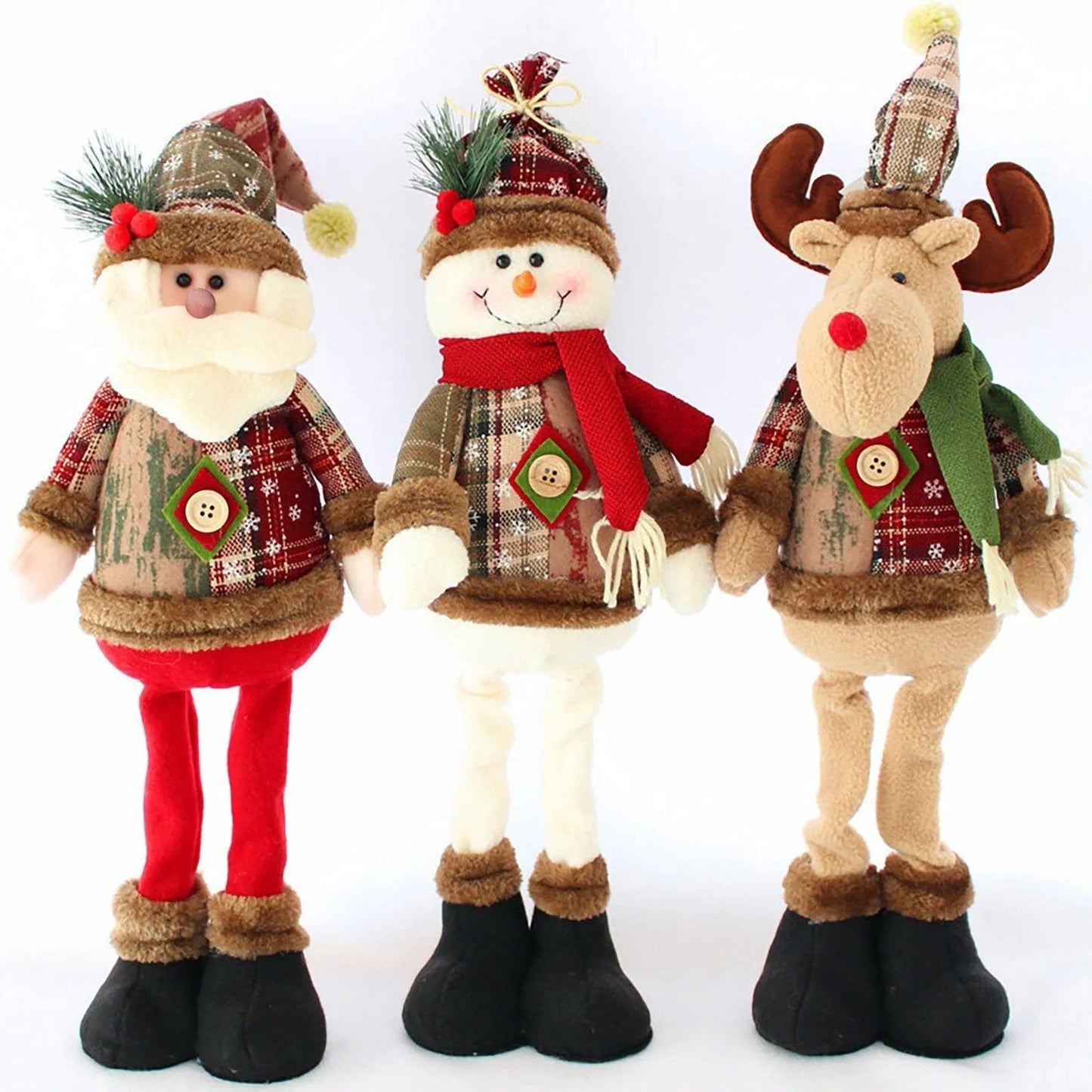 Jouet de Noël : Père Noël, Bonhomme de Neige & Renne en Peluche